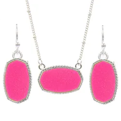 Oval Resin Druzy Drusy Pendant Necklace Hexagon Druse Charms Drop Earrings  Color Fashion Jewelry Set Gift