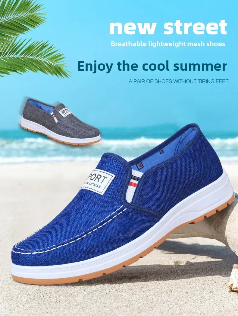 Sommer-Herren-Slipper aus Segeltuch, bequeme Schuhe mit weicher Sohle, leichtgewichtige, rutschfeste Arbeitsschuhe für ältere Menschen, zum Fahren geeignet. – Detail 2