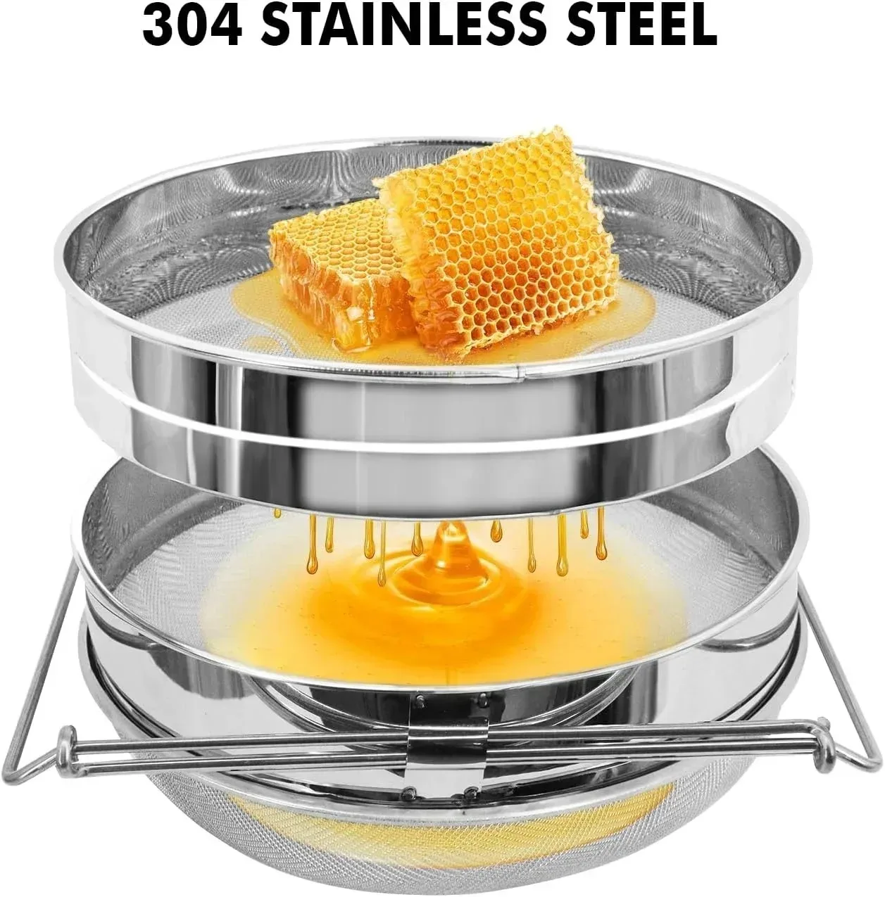 Stainless Steel Honey Strainer, Double Sieve Honey Filter, Honey Extractor Equipment for Bucket Honey,Beekeeping Equipm