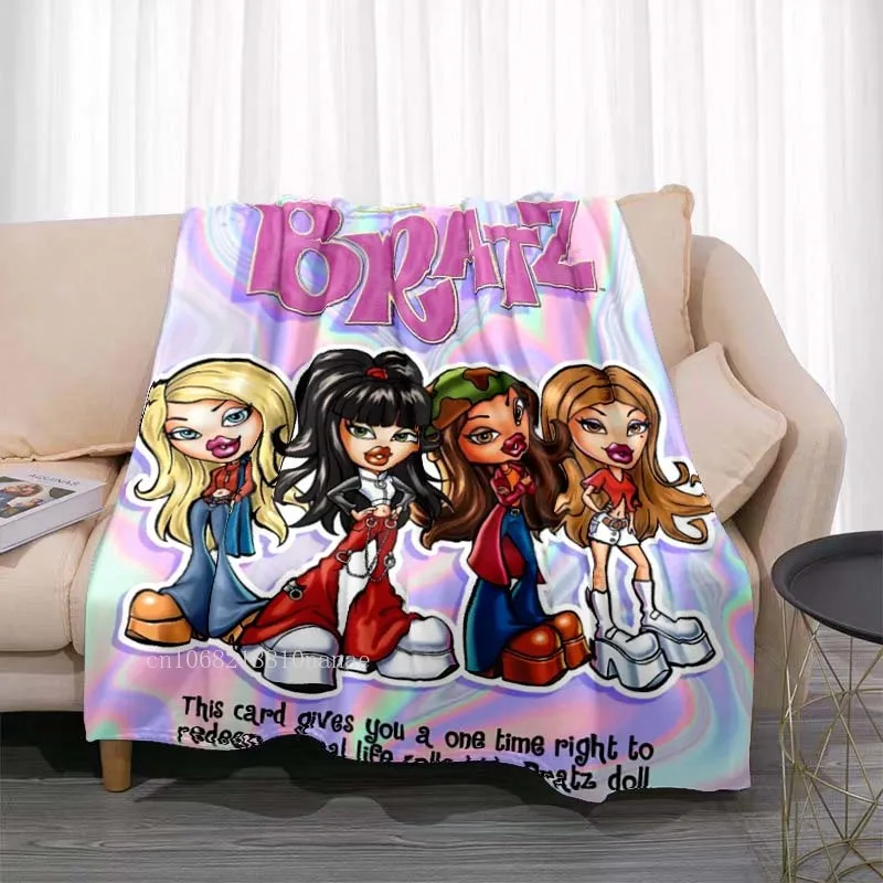 Bratz Cartoon Printed Blanket Picnic Blankets Bratz Doll Children Gift Blanket Soft Comfortable Blankets for Beds Birthday Gift