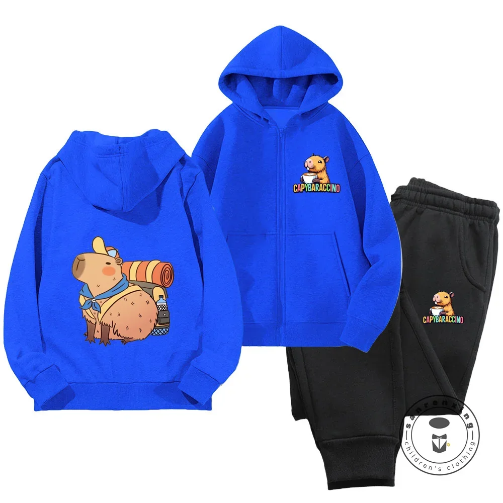 Anime Capybara Kids Cartoon Hoodie Sweatshirt Boys and Girls Cartoon 3D Printed Hoodie Sweatshirt Sets New Kawaii