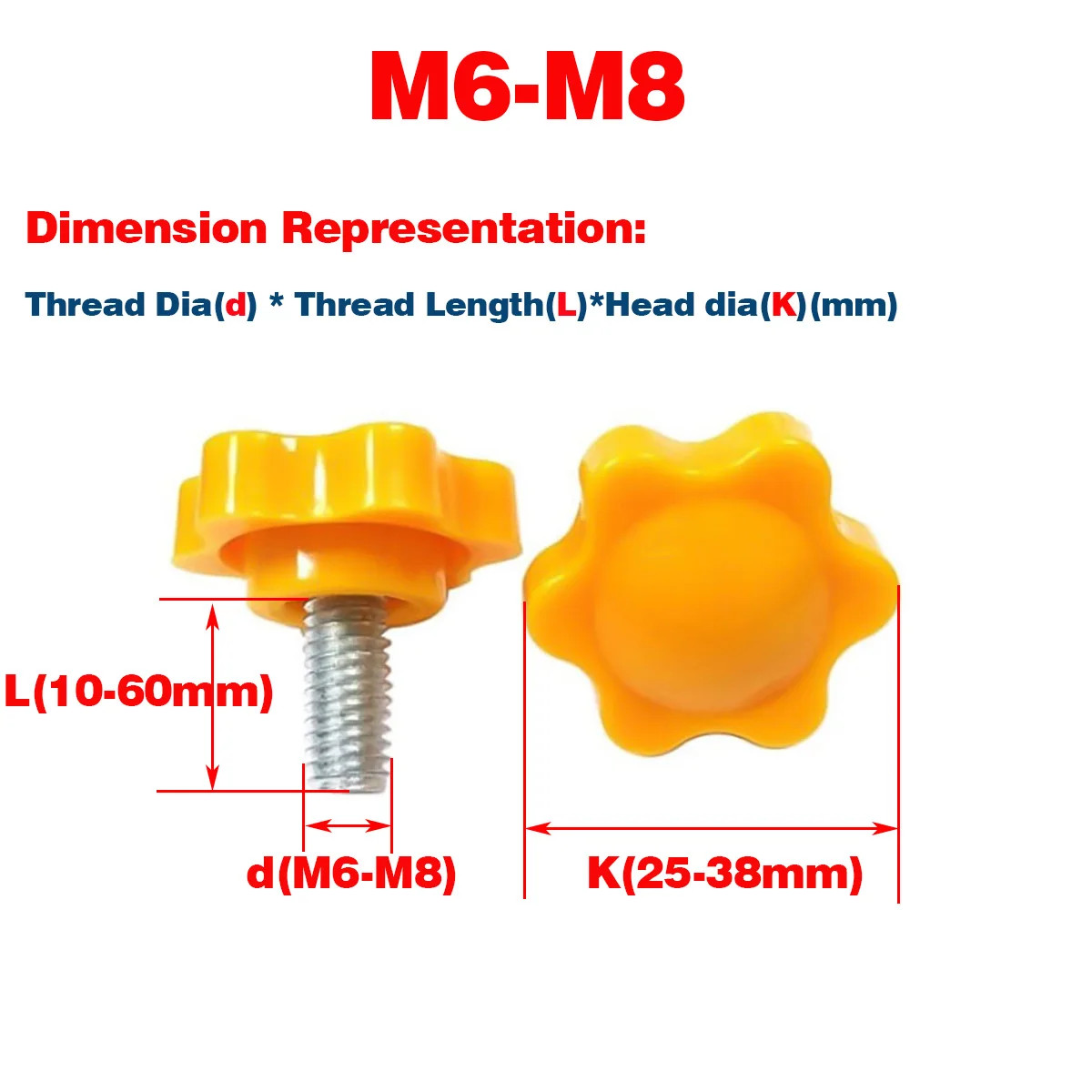 Yellow Plum Blossom Hand Screw / Hexagon Star Handle Screw / Rubber Head Screw Bolt M6M8