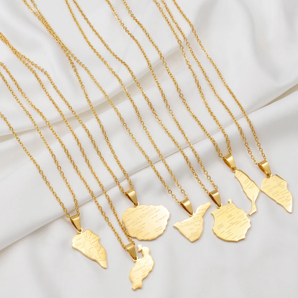إنييو اسبانيا جزر البالما قلادة على شكل خريطة القلائد للنساء الفتيات الفولاذ المقاوم للصدأ مجوهرات العرقية # 514162 #4