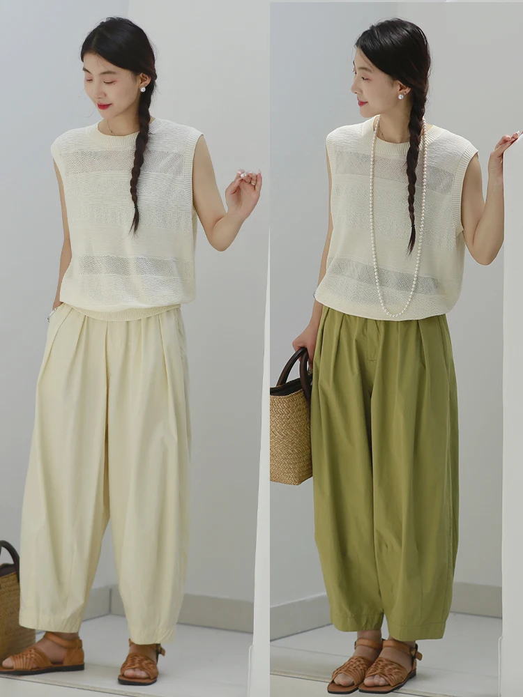 

Женские повседневные брюки из смесового хлопка с высокой талией, эластичные, свободного кроя, длиной 7/8, фасона «баллон», разноцветные