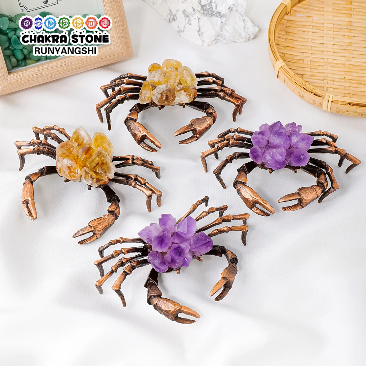 1PC Natural Crystal Amethyst Citrine Bud Crab Luxury Sparking Crystal Crab Decoration For Women Man Lovely Sea Animal Party