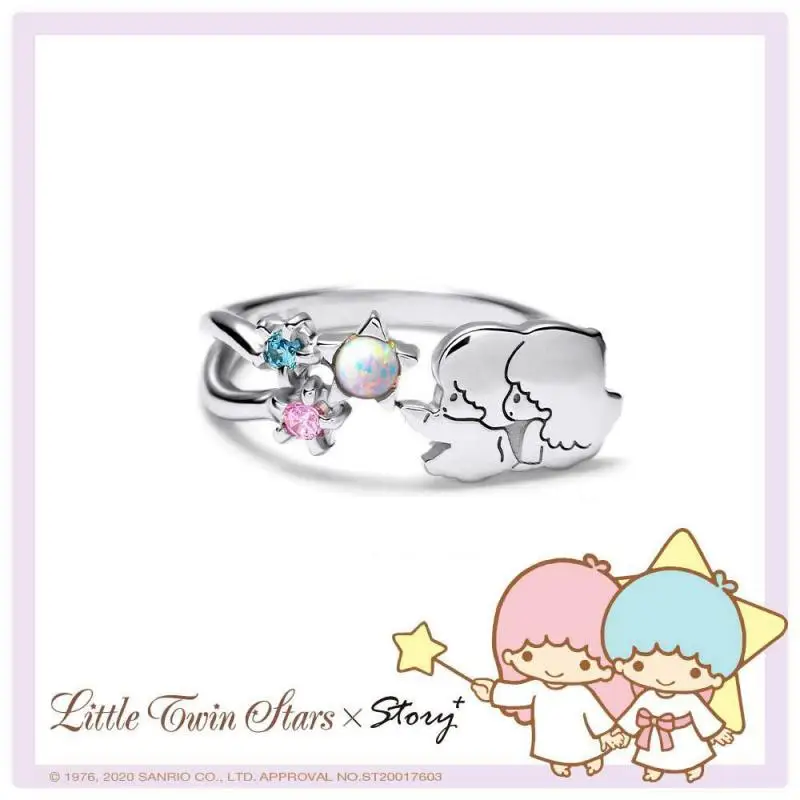 Kawaii Little Twin Stars Wishing Rings Sanrioed Silver Necklace Kikilala Meteor Star Fragment Earrings Bracelet Pendent Jewelry