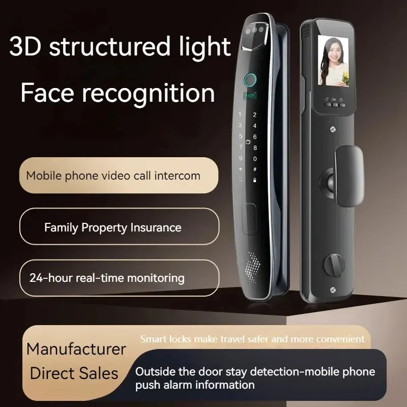 3D Face Real-time Intercom Smart Door Lock Security Camera Intelligent Fingerprint Password Biometric Electronic Key Unlock