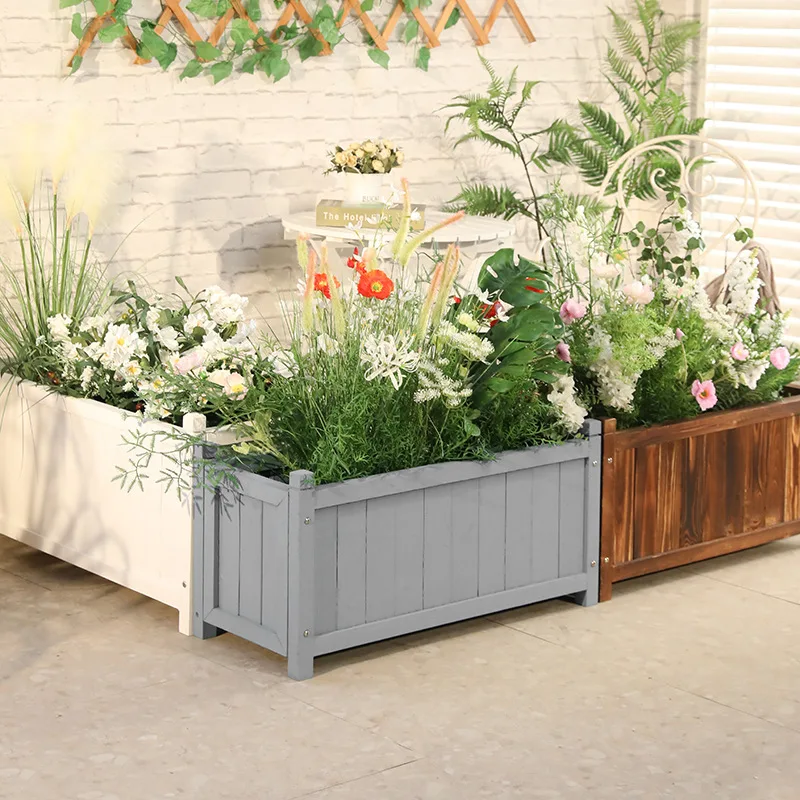 

Villa courtyard preservative wood planting flower box combination balcony rectangular wood flower pot outdoor wooden flower slot