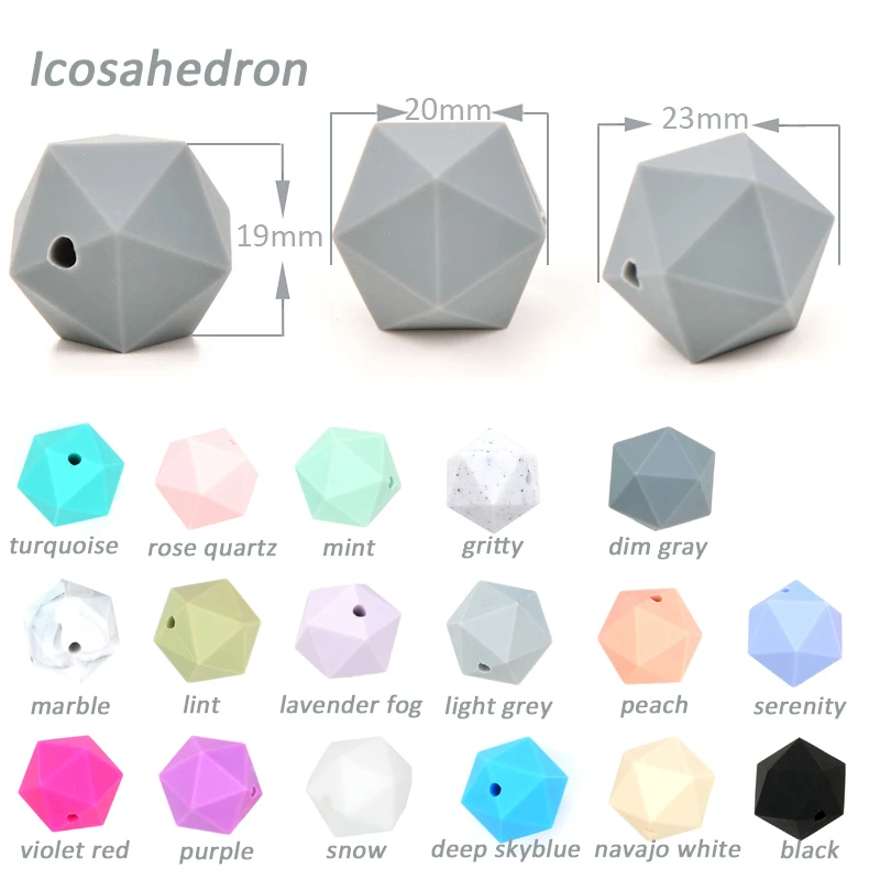 LOFCA 10pcs Icosahedron Teethers Beads Silicone BPA-Free Food Grade Silicone Teething Beads For Baby Teething Toys Gift Making