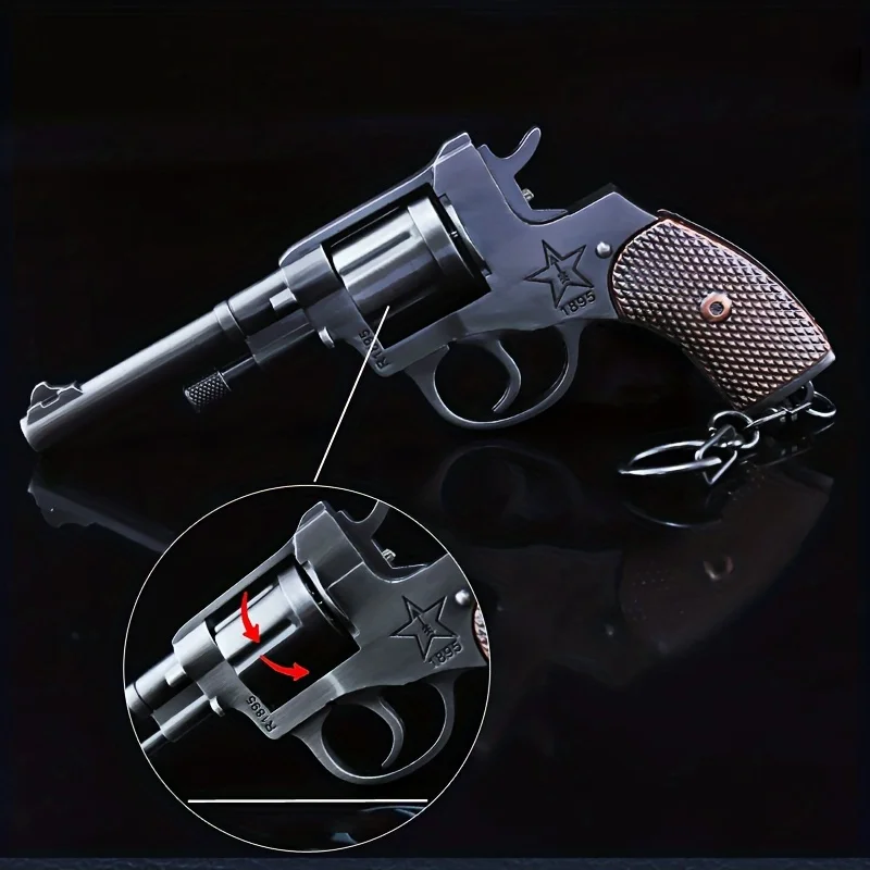 Revolver Gun Model Keychain Zinc Alloy Game Peripheral Collectible Toy Replica Miniature Pistol Charm
