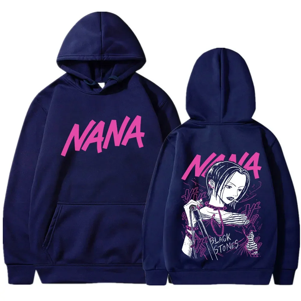 Anime Nana Osaki Black Stones Band Print Hoodie Men's Fashion Vintage Casual Pullovers Harajuku Oversized Hooded Sweatshirts