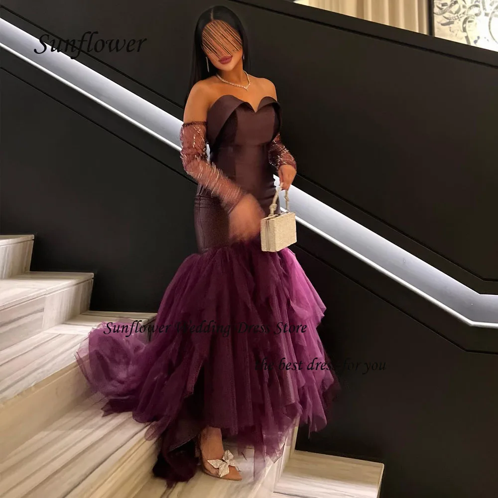 

Sunflower Dark Purple Sweetheart Formal Evening Dress 2023 Slim Satin Mermaid Prom dress Tiered Tulle Floor-Length Party Dress