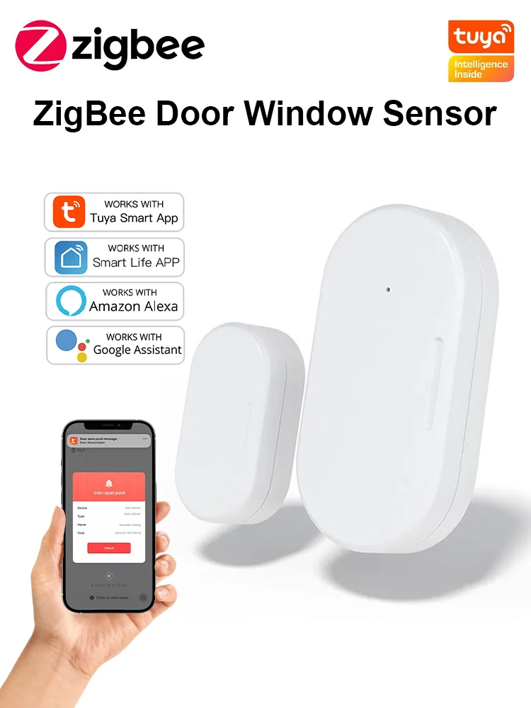 Tuya – capteur de porte Zigbee pour maison intelligente, alarme, fenêtre, porte, détecteurs d'ouverture/fermeture, Protection de sécurité, voix de vie intelligente pour Alexa Google