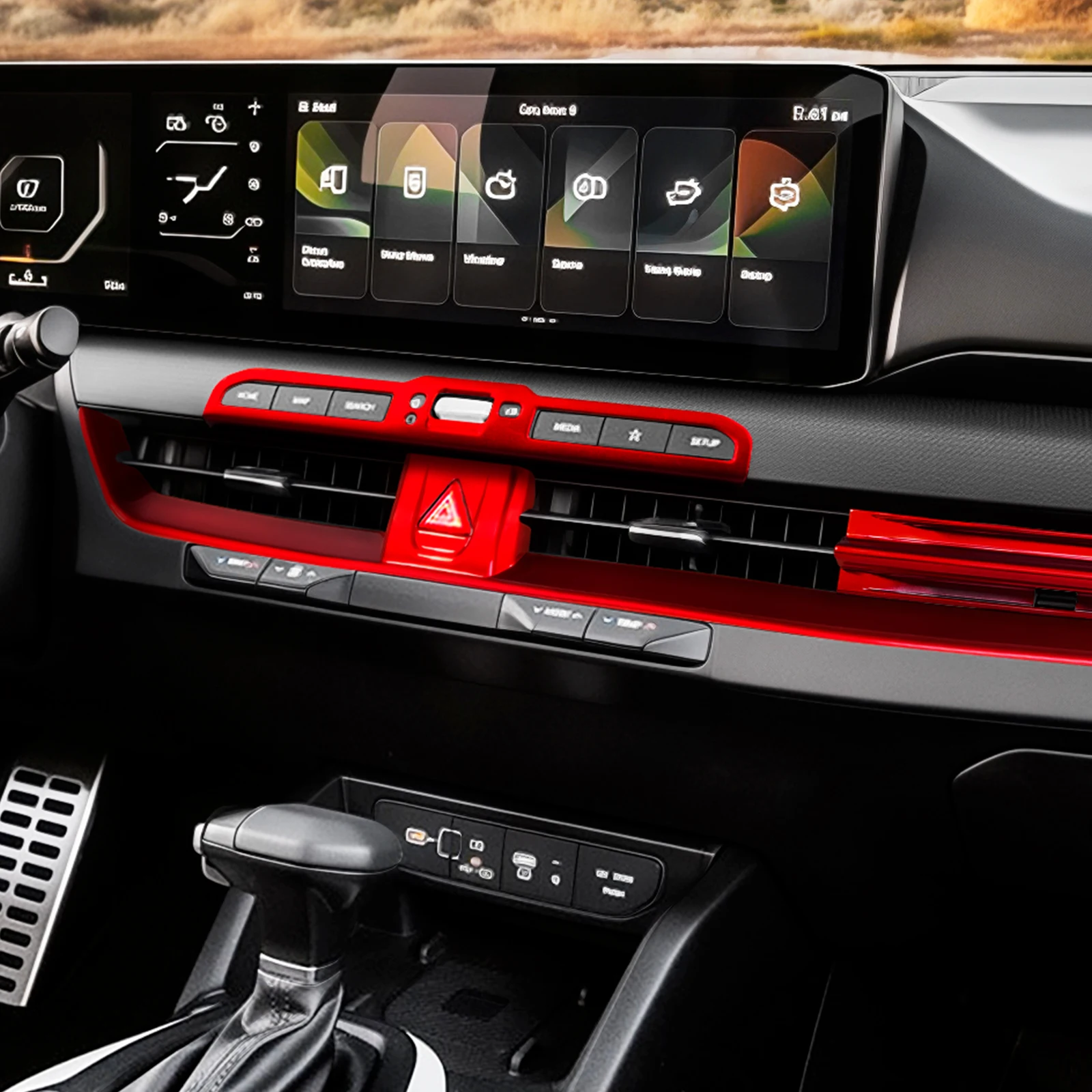 For Kia K4 2024-2026 LHD 2pcs Dashboard Middle AC Vent Trim Stripe +1pcs Media Button Cover Interior Tuning Accessories