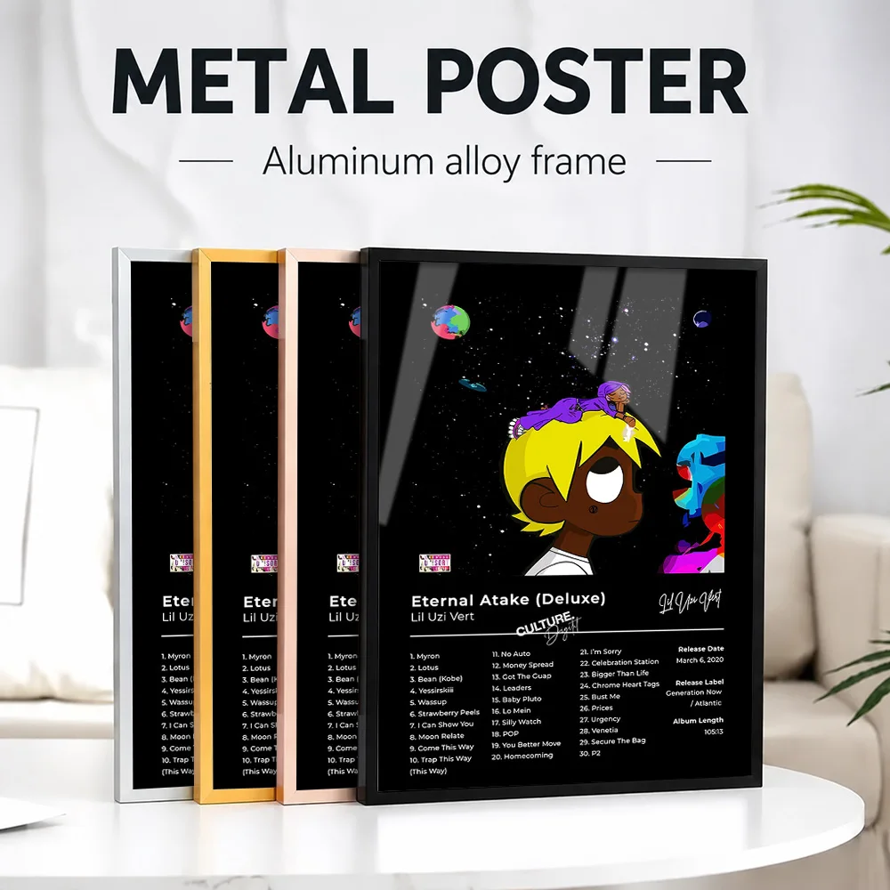 Lil Uzi Vert Eternal Atake (Deluxe) Album Framed Metal Print Customized Photo Retro Music Style Wall Art For Bedroom Fan Gift