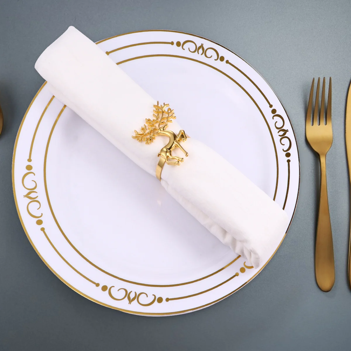 

6Pcs Exquisite Deer Napkin Buckles Christmas Dinner Party Decoration Alloy Material Napkin Holder Table Supplies