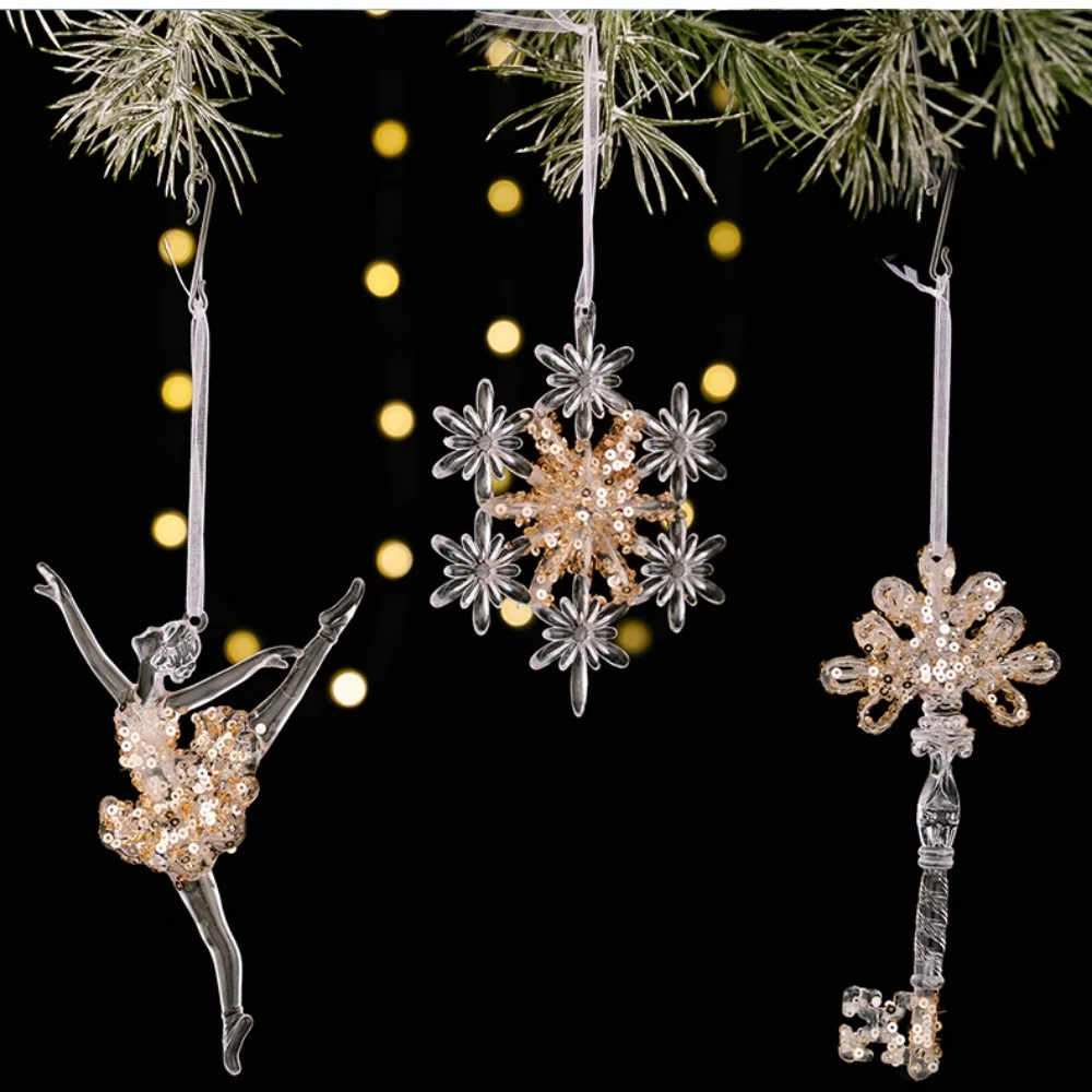 Acrylic Ice Crystal Christmas Tree Pendant Transparent Angel Elk Bells Xmas Tree Hanging for Noel Home Decora 2025 NewYear Party - Image 3