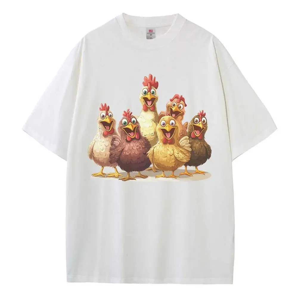 Plain T Shirt Cotton Graphic Tees Oversized T Shirts Designer Clothes Cartoon Chicken Flock Drop Shoulder Vintage Unisex Tops