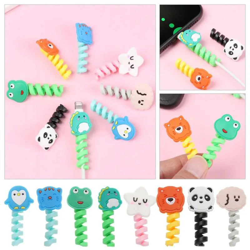 Cartoon Cable Protector Universal Silicone Data Cable Spiral Winder Wire Cord Organizer Cover For IPhone USB Charger Cable Cord