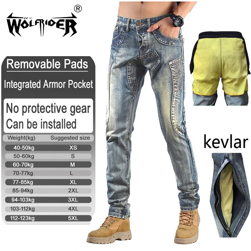 Men aramid kevlar motorcycle jeans anti fall off road riding pants retro japan korea style with armor pockets armor not included