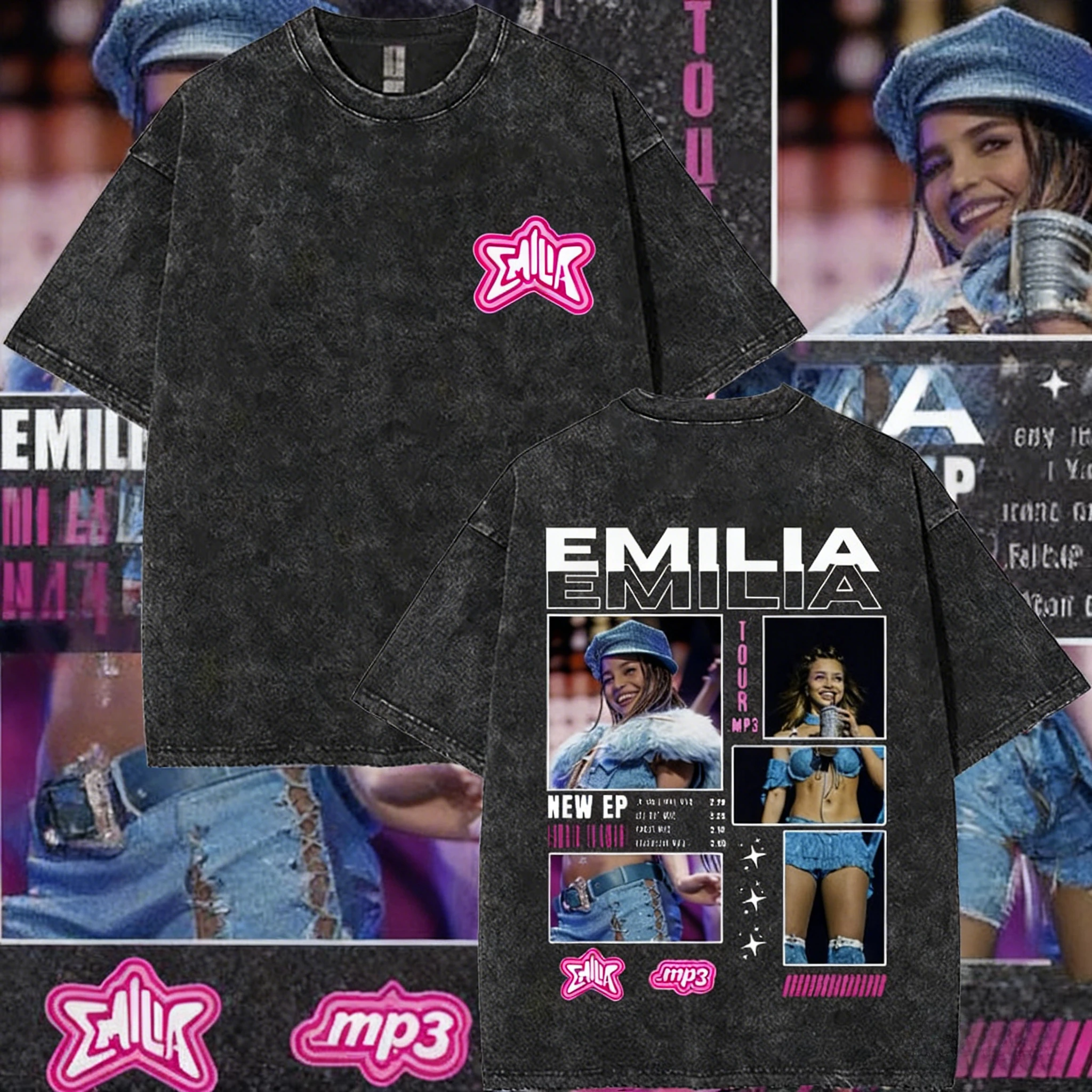 

Летняя футболка Singer Emilia Mernes MP3 Tour 2022, мужская модная стираная хлопковая свободная уличная одежда в стиле ретро с короткими рукавами