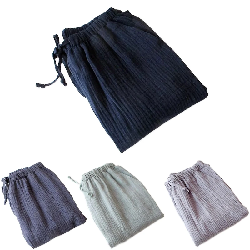 100% Gauze Cotton Home Drawstring Trousers Loose Sleeping Trousers Home Pants For Couples Pajama Pants Sleepwear Women 4 Season