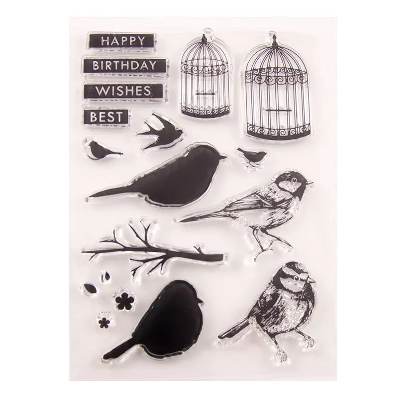 Transparent Silicone Stamps, Cute Birds Cages Rubber Clear Stamp Seal for Card Making Decor Scrapbooking Craft Supplies T1539