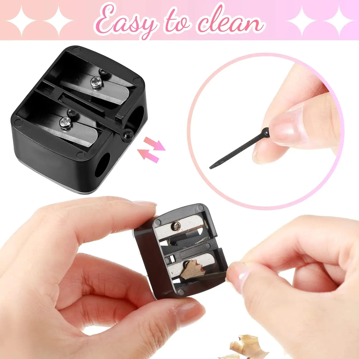 2Pcs Double‑Hole Pencil Sharpener, Multi‑Function Cutter for Eyebrow, Eyeliner & Lip‑Liner, Office & School Use