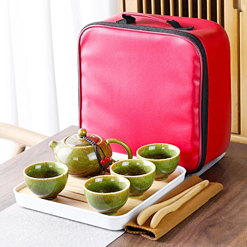 Imagem -03 - Cerâmica Kung fu Viajando Chá Conjunto com Bolsa Portátil Bule Teacup Uso para Sala de Chá Mesa Ferramentas de Chá Zen Presentes