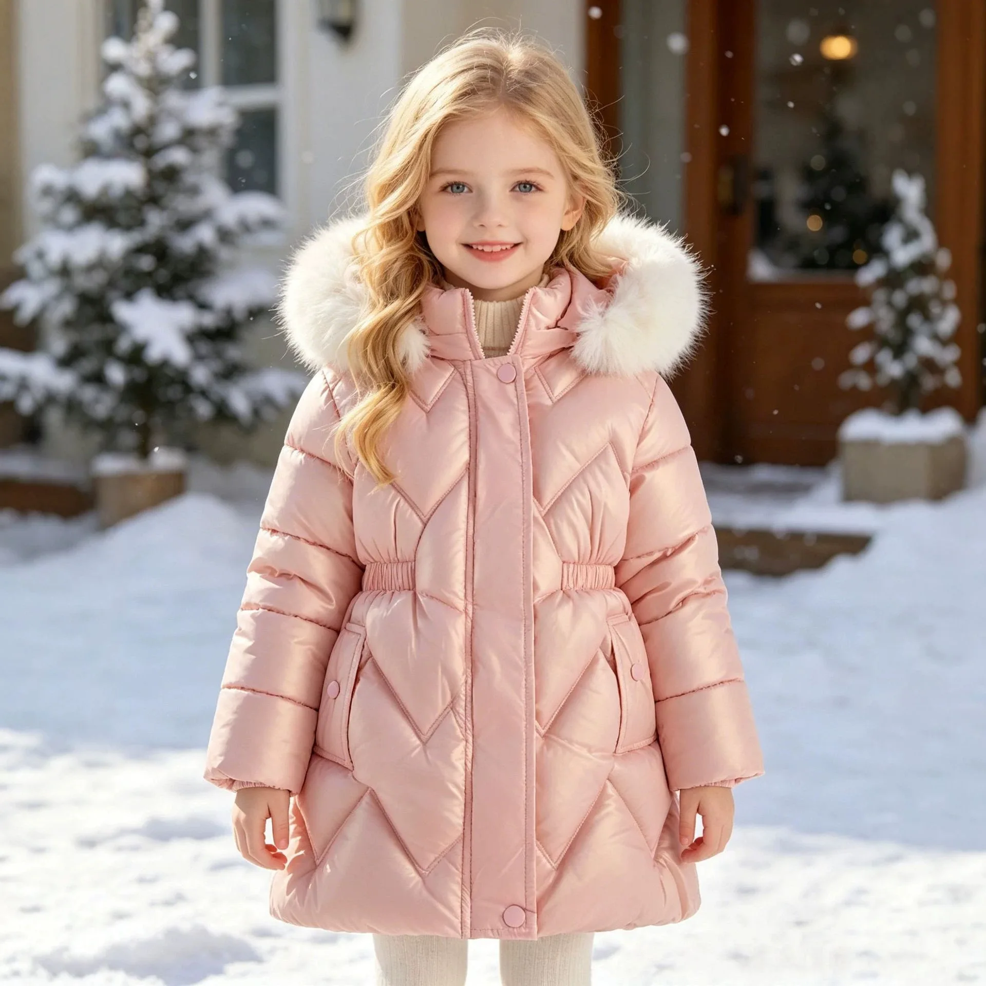 Girls' winter new children's medium and small thickened velvet shiny leather leave-in hooded cotton clothes jacket