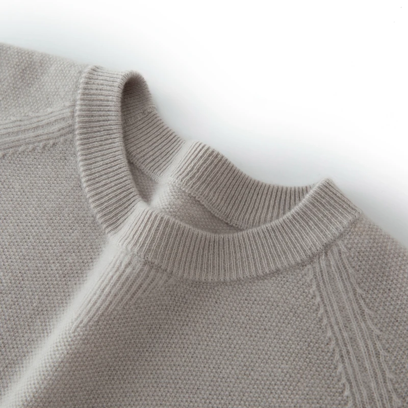 MVLYFLRT Men's 100% Cashmere Knit Sweater round Neck Pullover Shoulder Inserted Long Sleeve Casual Sweater for Autumn And Winter