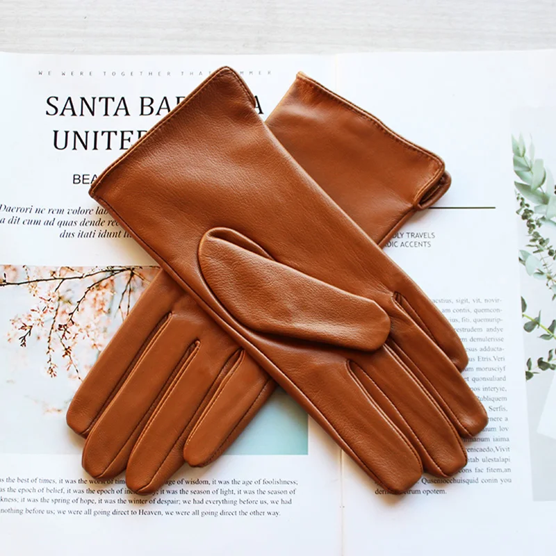 Thin Single Layer Unlined Touch Screen Sheepskin Gloves Women\'s Car Driving Color Leather Fashion Simple Motorcycle Riding