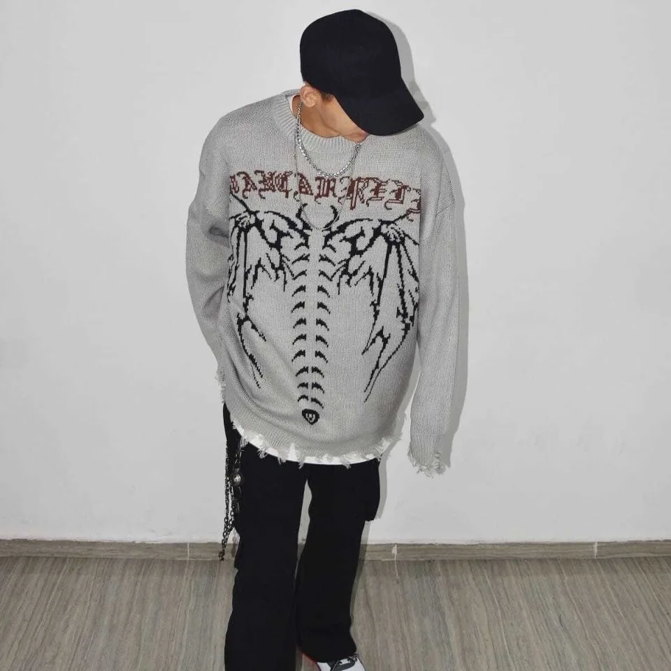 Maglione lavorato a maglia retrò da strada all'aperto stampato tendenza moda autunno e inverno per maglione caldo spesso sportivo allentato casual da uomo