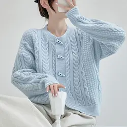 O-neck Buttons Knitting Cardigan Women Autumn Winter Simplicity Warm Solid Color Sweater Coat Fashion All-match Knitwear Tops