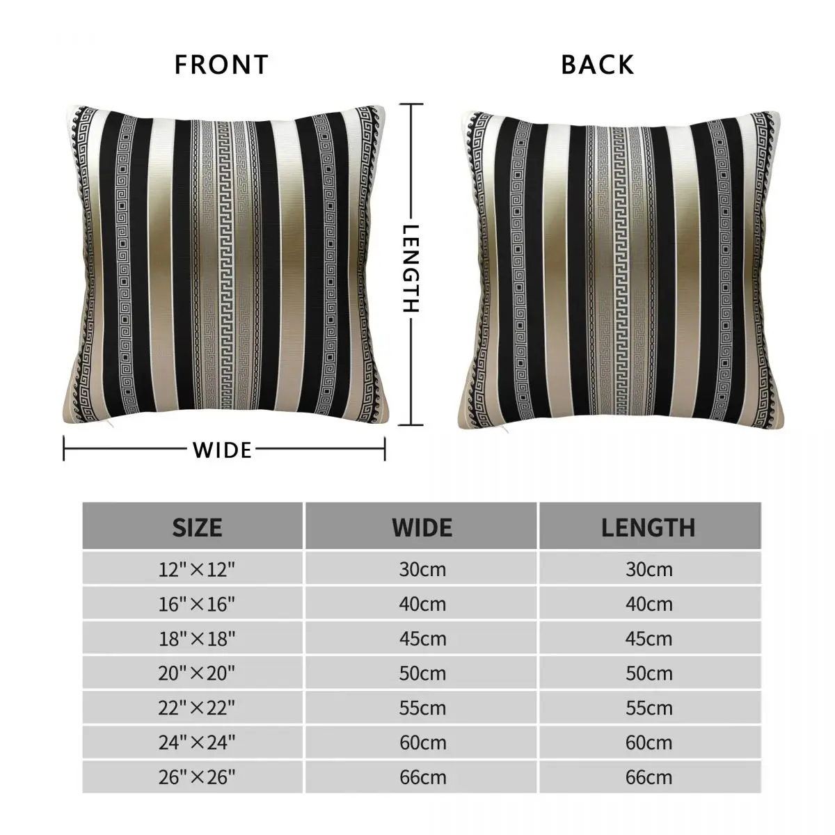Greek Keys Meander Khaki Stripe Square Pillowcase Polyester Linen Velvet Printed Decorative Throw Pillow Bed Cushion Cover 45x45