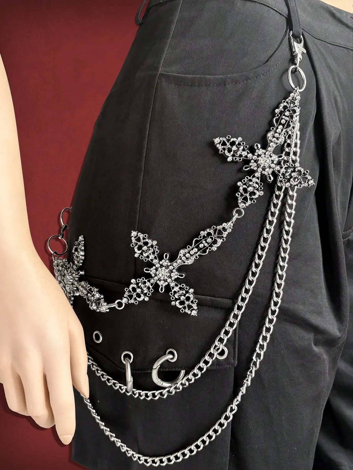 HERSHINE 1 قطعة سراويل نسائية فضية كبيرة متقاطعة سلسلة Y2K على الطراز القوطي ملحقات الهيب هوب روك للهالوين التأثيرية