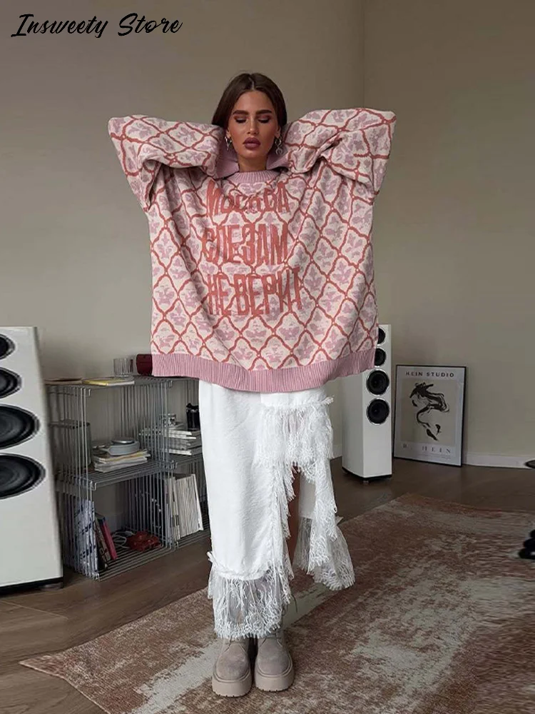  موضة رسالة الجاكار متماسكة البلوز المرأة كبيرة الحجم طويلة الأكمام س الرقبة الكلاسيكية سترة 2025 الخريف سيدة جديدة ملابس خارجية غير رسمية #5