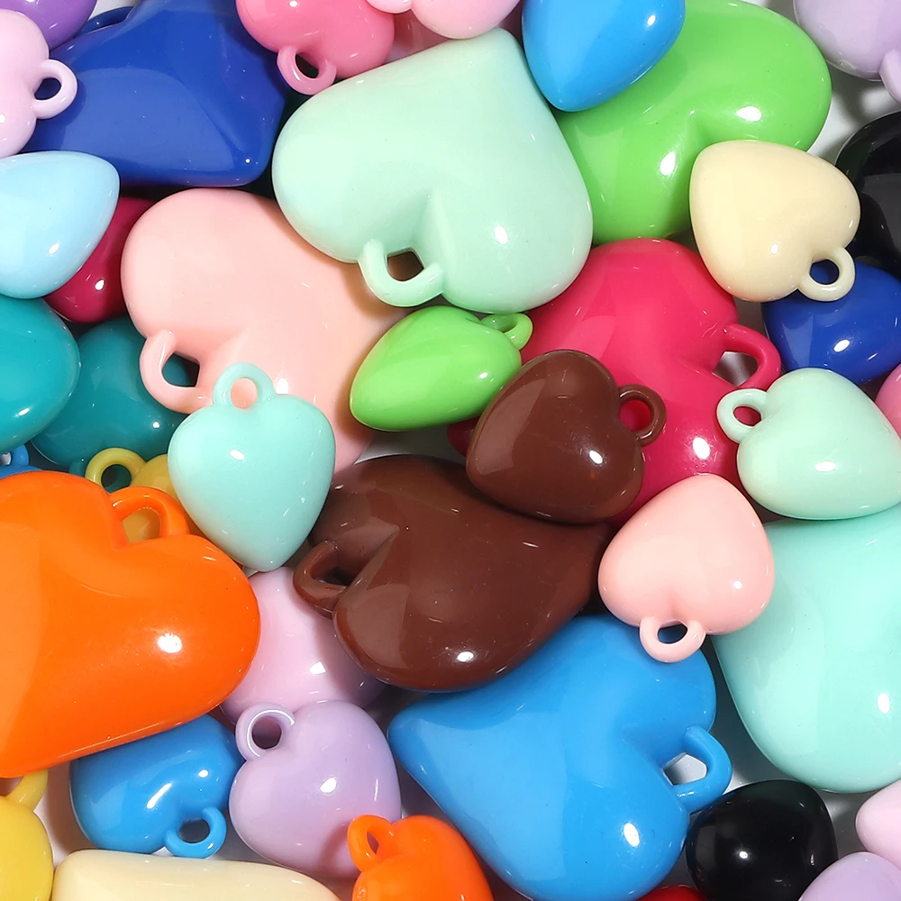 10/50 Stück bunte Herz-Acrylperlen mit Loch oben, lose Anhänger für DIY-Schmuckherstellung, handgefertigte Halsketten, Armbänder, Zubehör – Detail 7