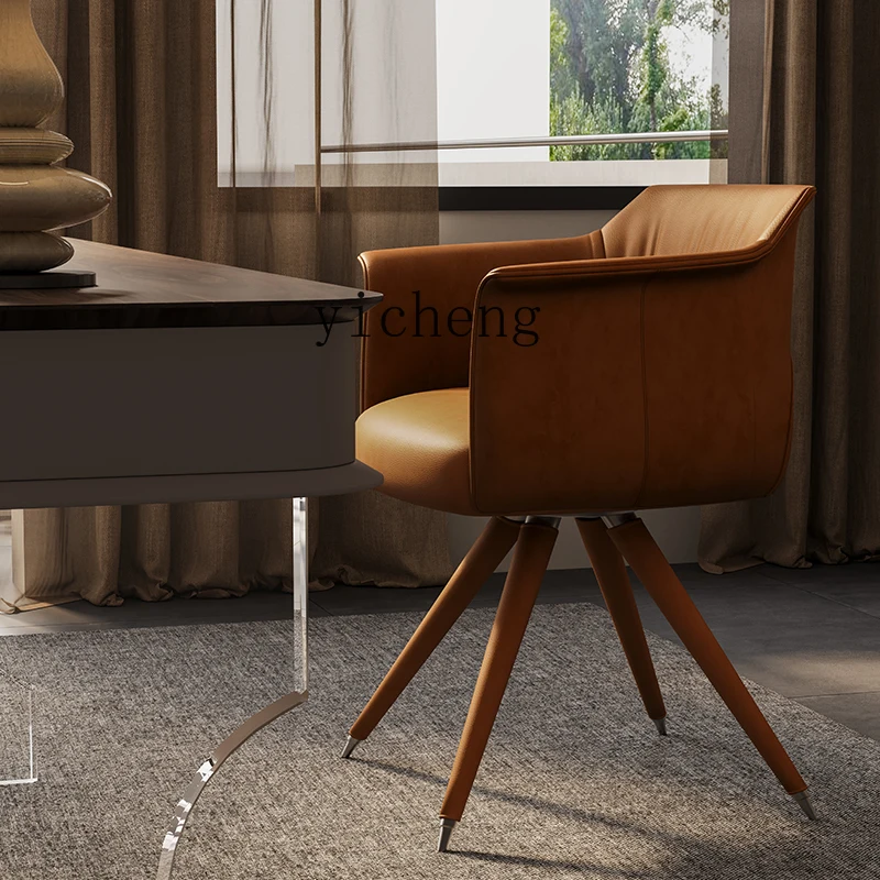 YFY  book chair, luxury villa large flat-floor home study leather modern simple book chair can be rotated