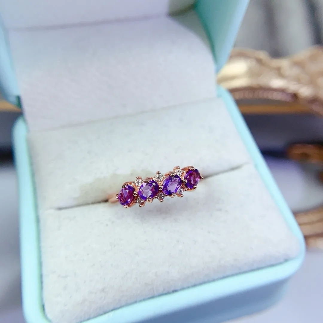 

Дизайнерский дизайн Кольцо из чистого серебра S925 с очаровательным натуральным аметистом Изготовление идеального модного ювелирного подарка