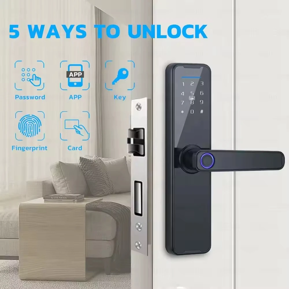 BBDHOME Smart Door Lock Tuya APP Control Fingerprint Digital Password Keyless Entry Apartment Home Room Black