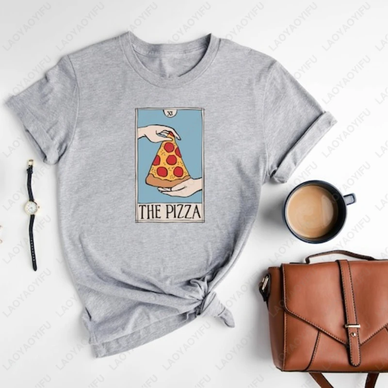 تي شيرت بيتزا شريحة بطاقة التارو جرافيك بتصميم مضحك تي شيرت كاجوال رائع وفريد من نوعه للطعام للرجال والنساء من القطن عتيق للجنسين للبالغين