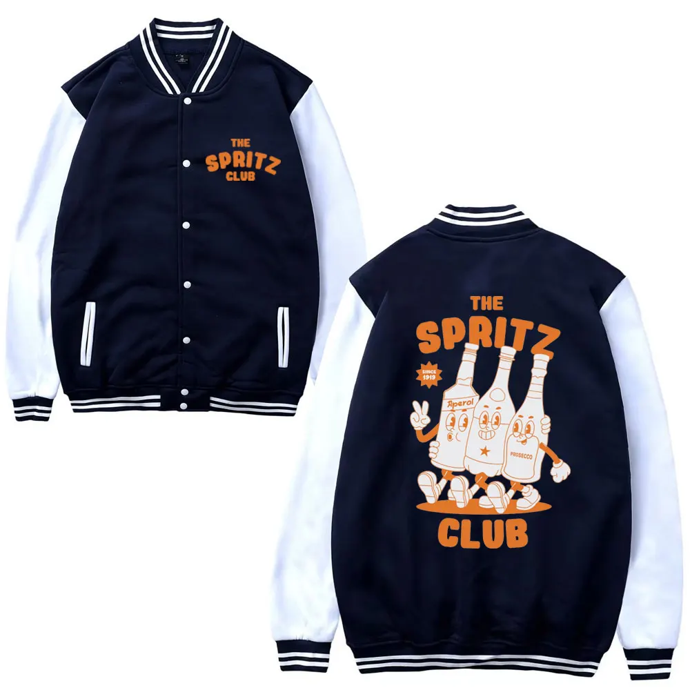 Funny Aperol Spritz Cocktail Graphic Baseball Uniform Men Women Vintage Cartoon Print Baseball Jacket Male Wine Oversized Coat