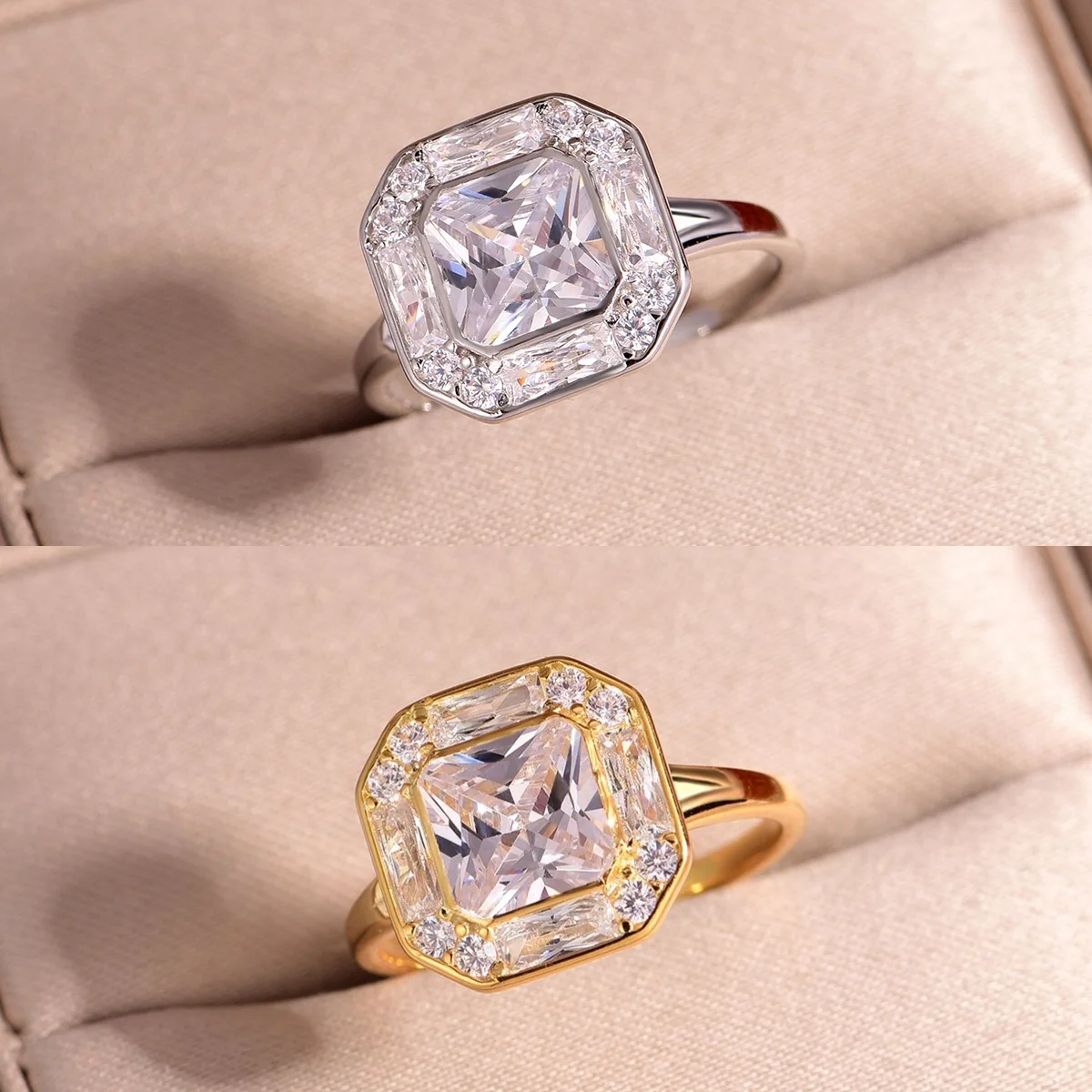 

Octagonal Moissanite Personality S925 Silver Plated 18K Gold Female Ring Main Stone 2.0ct/7.0mm For Wedding