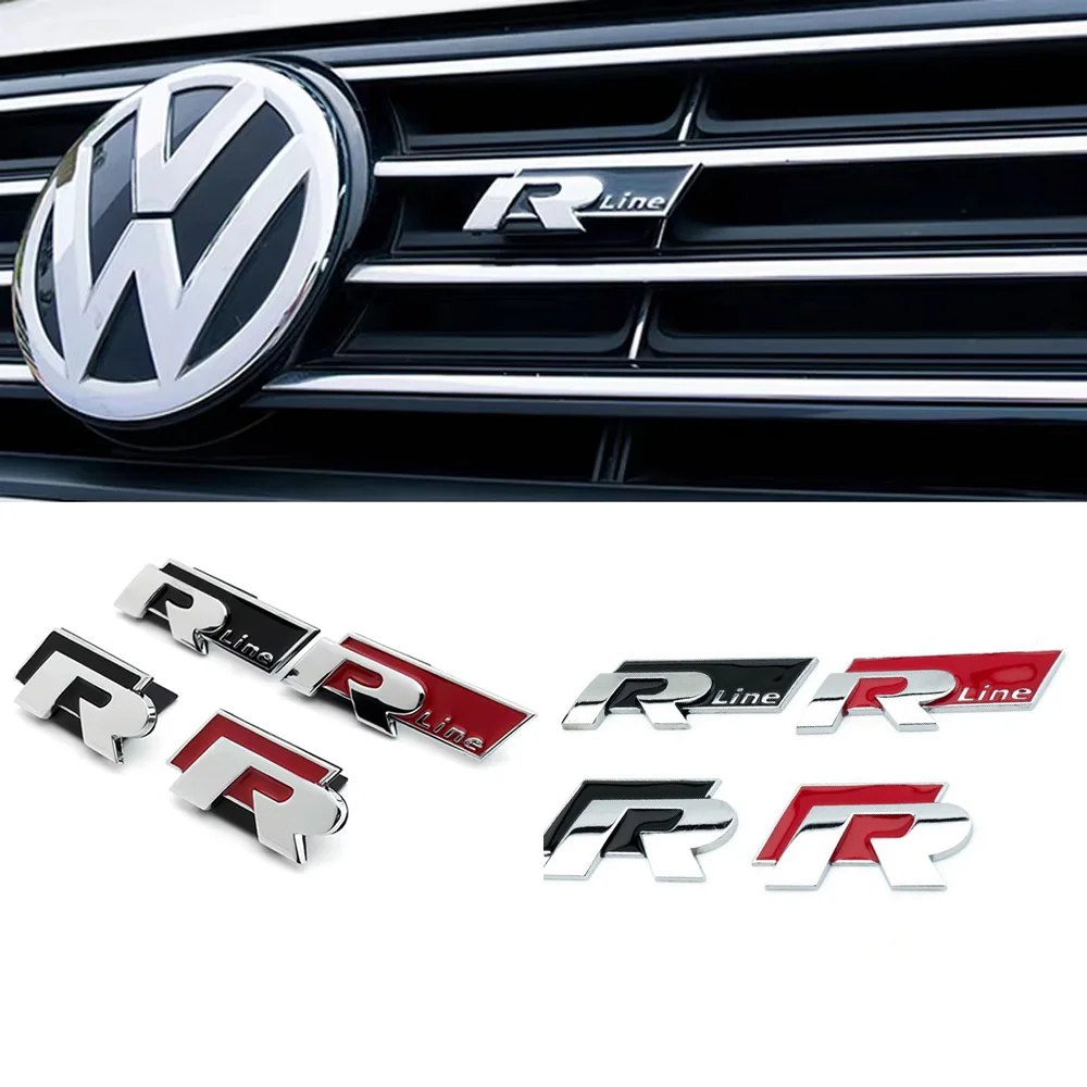 3D Car Front Grille Trunk Emblem Sticker For R Rline Logo Badge Stickers VW Polo Passat B5 B7 Golf Jetta Polo CADDY Beetle Jetta