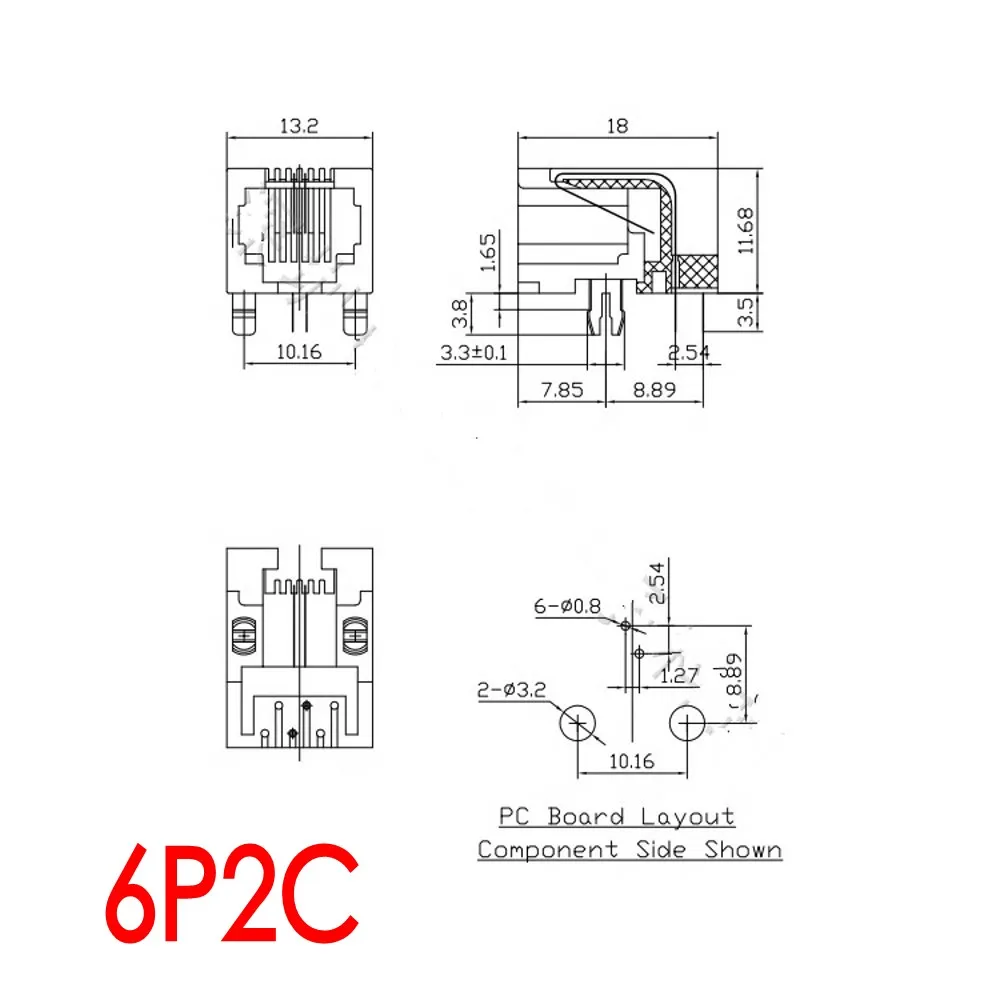 100 Stück RJ11 4P4C 6P4C 6P6C 8P8C 95001 Telefonbuchse Gebogene 90-Grad-Buchse PCB-Anschluss 4-polig 6-polig 8-polig Kunststoff – Detail 10