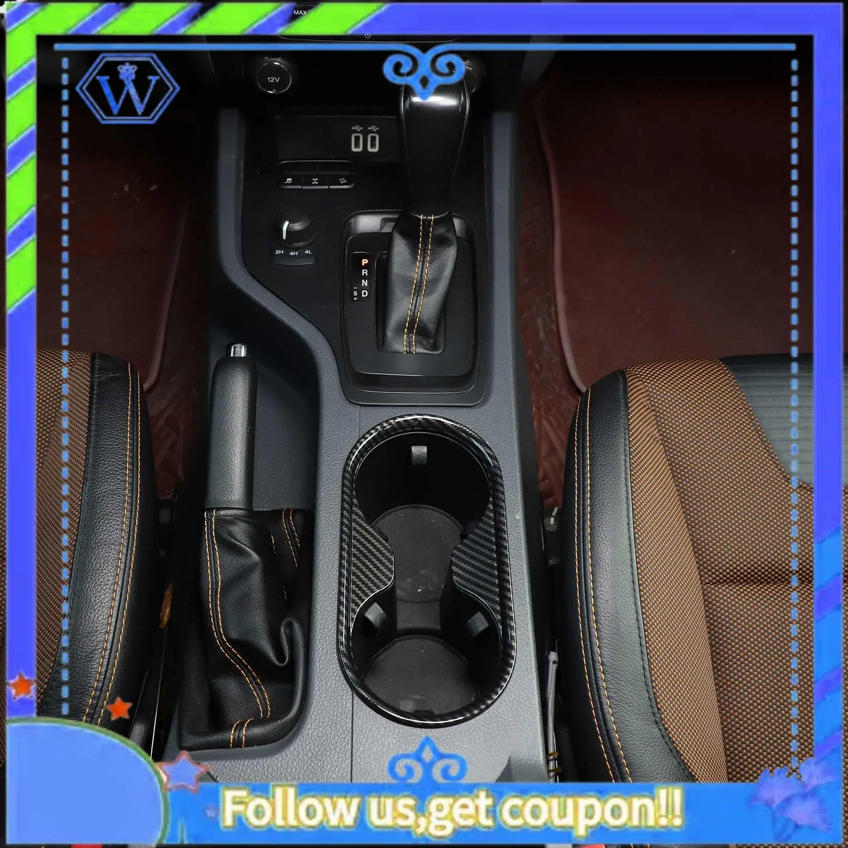 

M46K-Car Carbon Fiber ABS Gear Water Cup Frame Cover Trim For Ford Ranger 2015-2021 Car Interior