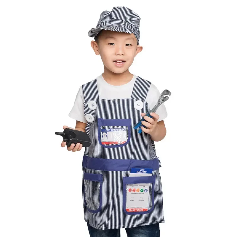 Umorden Kids Child Train Engineer Costume Cosplay Uniform Role Play House Kit Set for Boys Halloween Party Dress Up Educational