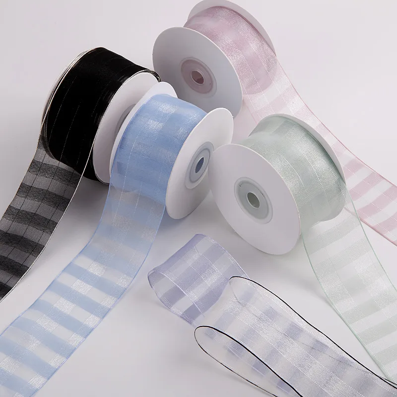 

40MM 20 Yards Fold Silver Thread Horizontal Stripe Plaid Ribbons Hair Bows DIY Crafts Handmade Accessories Gift Wrapping