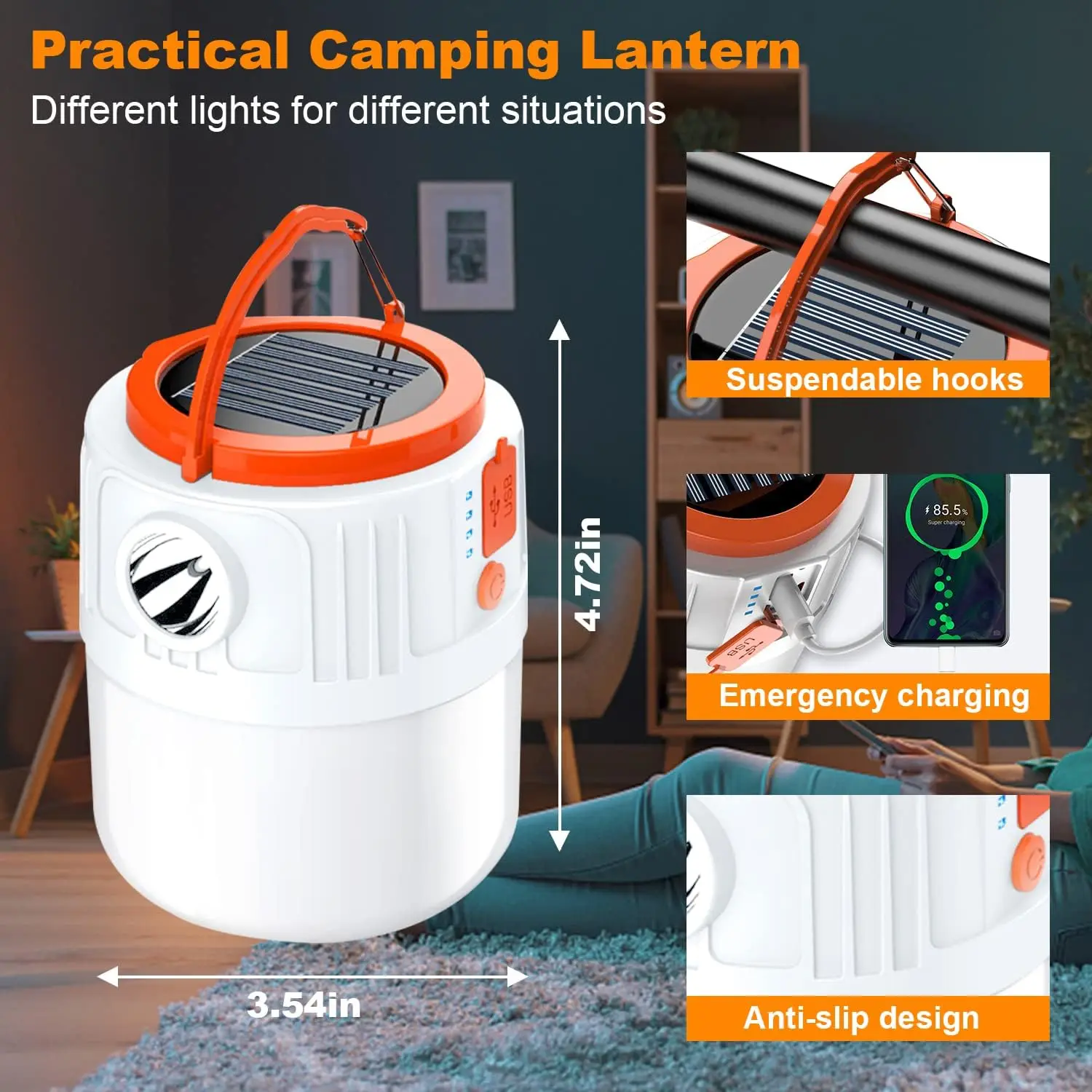 Solar Lamp with Usb Charging Solar LED Camping Lantern Portable Battery Operated Tent Light Bulb Long Lasting Rechargeable Lamp